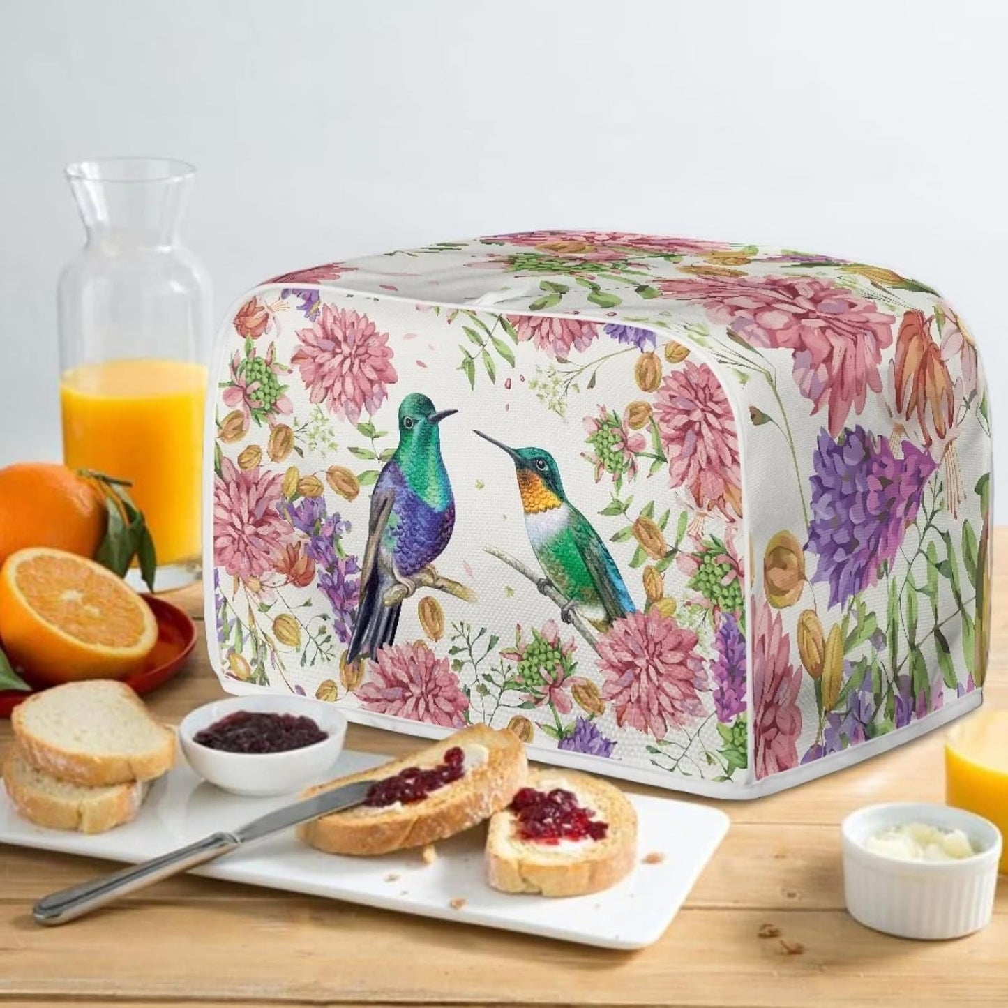 Belidome Hummingbird Pink Flower Toaster Dust Cover - 4 Slice Kitchen Appliance Protector