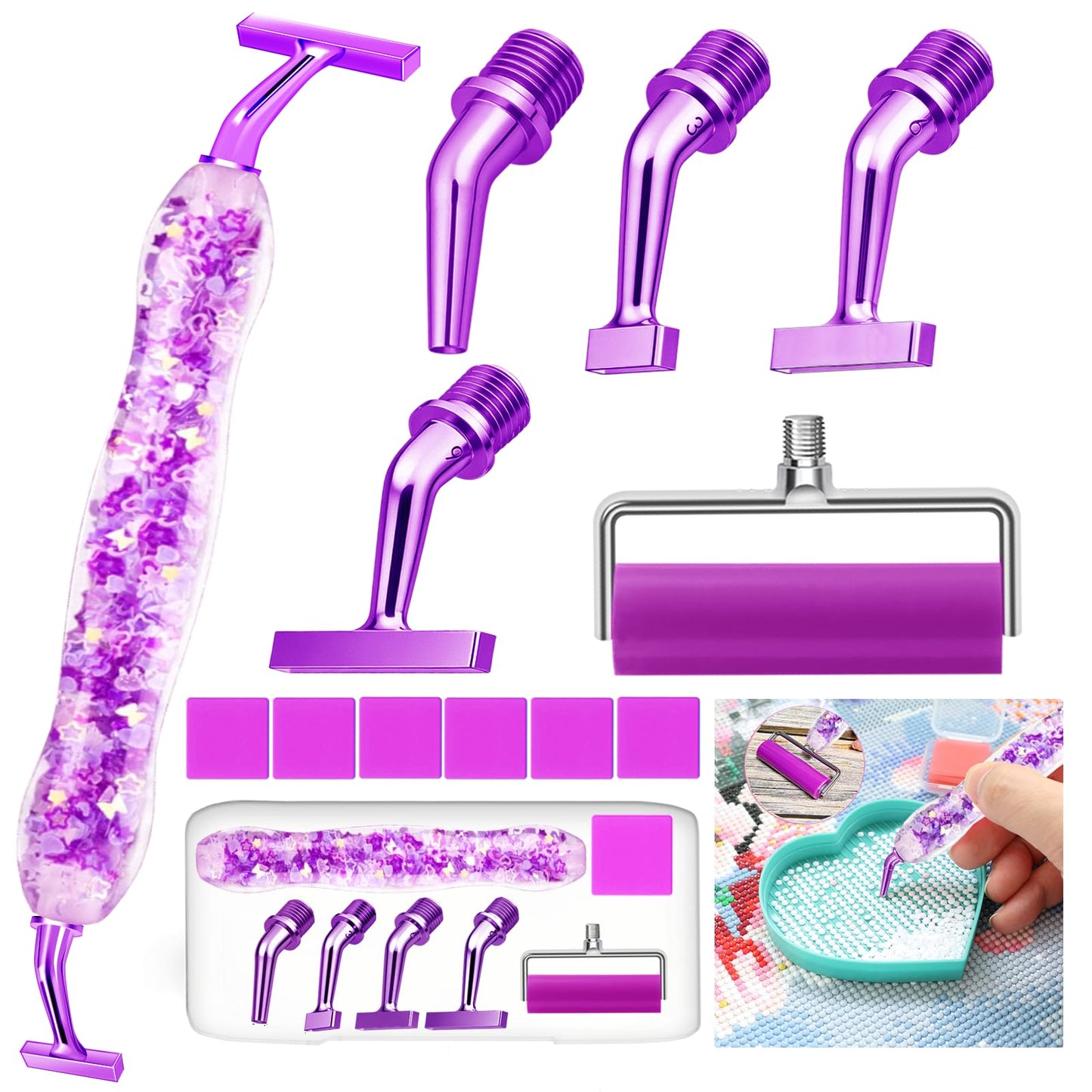 Diamond Art Pens Tool Diamond Painting Pen with 135° Ergonomic Screw Elbow Steel Metal Tip Nibs Roller Angled Placers Accessories Kits Drill Bead Dot Pens for Art Craft Nail Easy to Use
