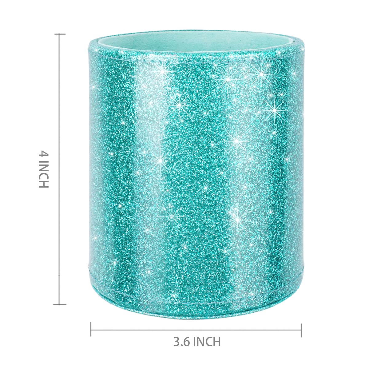 WAVEYU Glitter Pen Holder Pencil Organizer, Cute Pencil Cup Desk Decor, Decorative Makeup Brush Holder Large, Leather Multi-Functional Organizer Cup for Office, Home, Classroom, Blue+Green