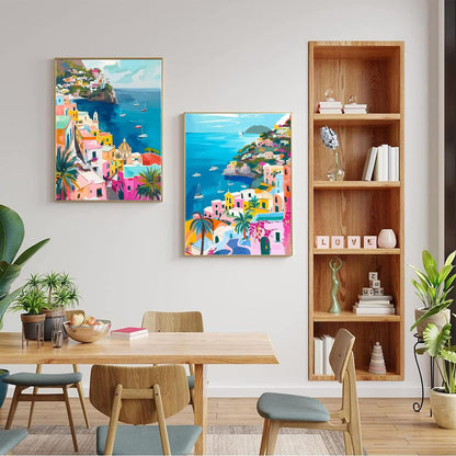 JULOUYN 2 Pack Paint by Numbers Kit for Adults Beginner, Amalfi Coast DIY Canvas Art Kit for Home Decor Gift 16x20 in