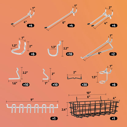 HUHOLE 88 Piece Pegboard Hooks Assortment Kit with Pegboard Bins Garage Tool Organizer Set Fits 1/8 and 1/4 Inch Peg Board Accessories for Workbench Craft Room and Kitchen Storage