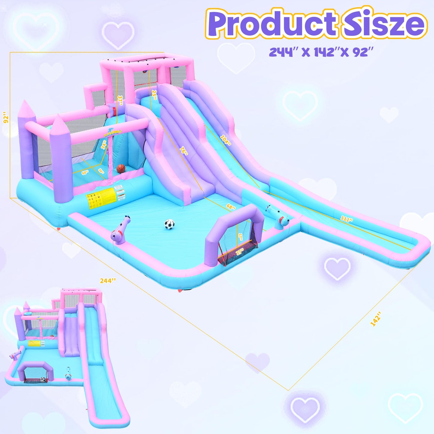 Anypool 8 in1 20Ftx12Ft Inflatable Water Slide with 17.9ft Long Slide Backyard Bounce House for Kids, Water Slides Park with 2 Inflatable Bodyboards for Ages 3-10, Includes 650W Blower