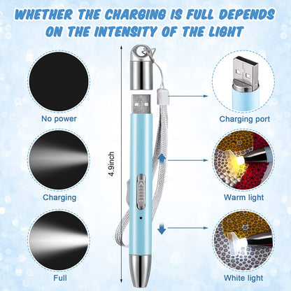 Chuangdi 2 Pcs Diamond Painting Art Drill Pen with Light Diamond Painting Accessories and Tools 12 Pen Heads 2 Anti-slip Mats 2 Wax Organizer Cases for DIY Craft Supplies(Blue, Green)