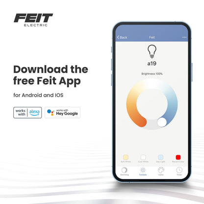 Feit Electric Smart Light Bulbs with RGB Color Changing and Tunable White, 2.4Ghz WiFi Light Bulbs, No Hub Needed, Works with Alexa and Google, Dimmable 60 Watt = LED 9W, OM60/RGBW/CA/AG/3, 3 Pack