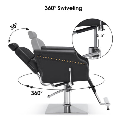 BarberPub Classic Recliner Leathern Barber Chair Antique Heavy Duty Hair Spa Salon Styling Beauty Equipment 3125