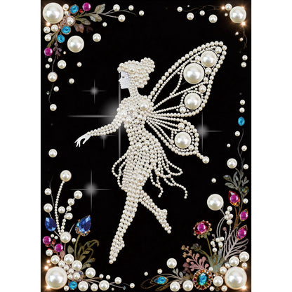 Focart DIY Pearl Diamond Painting Black and White Art Kits, Butterfly Fairy Pattern Round Half Pearls Rhinestones Diamond Dots Paintings Arts Craft Gift Home Decor for Beginners 15.74x11.8in