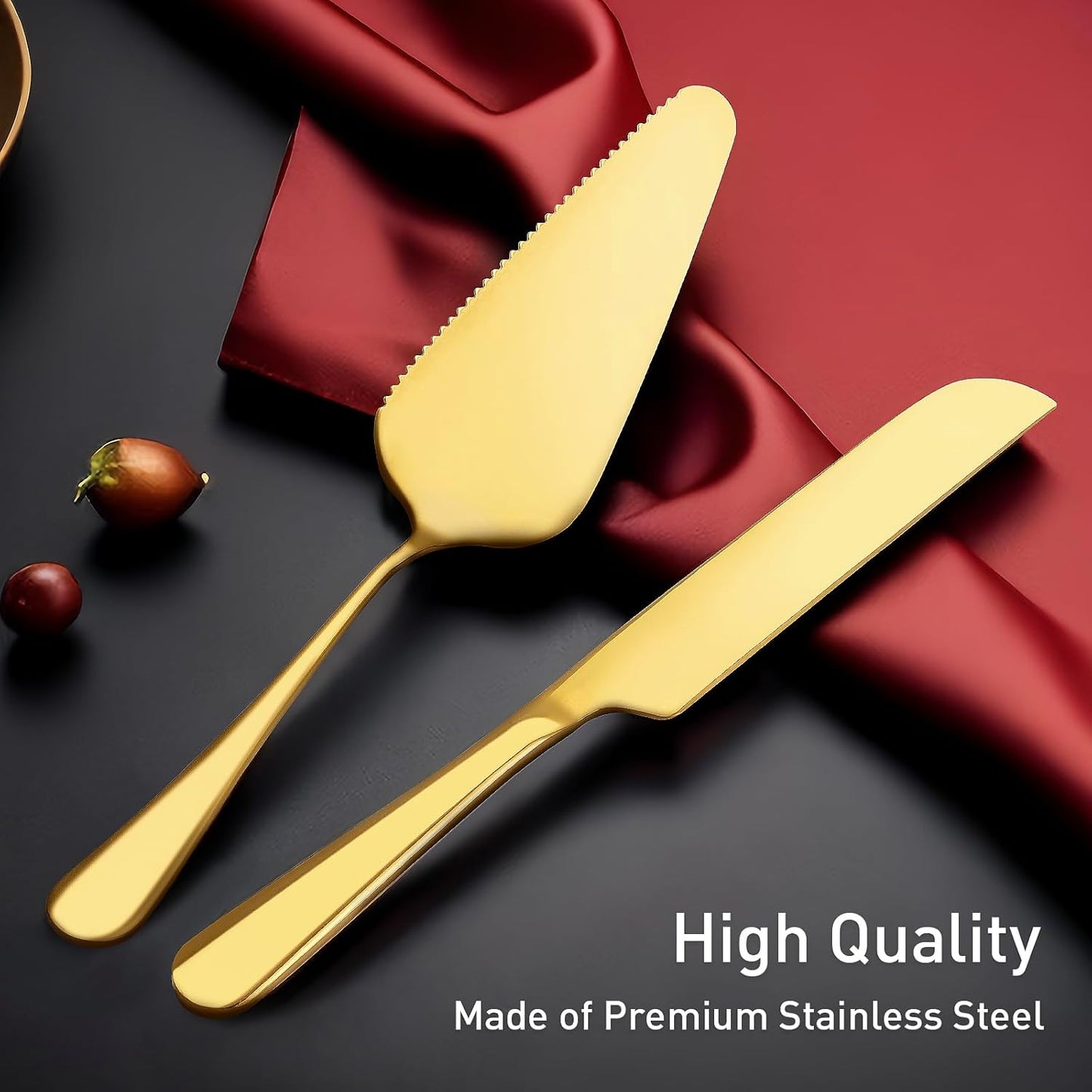 2Pcs Wedding Cake Knife and Server Set, Premium Stainless Steel Cake Cutter, 10.63" Knife and 9.25" Pie Server