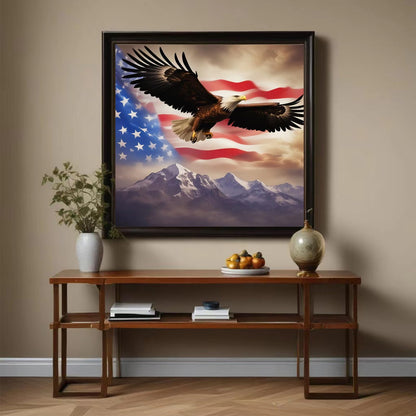 Lvmuu Large Diamond Art Kits for Adults American Flag Eagle, 5D DIY Full Square Drill Diamonds Painting Sets for New Beginners Paint By Numbers Art Craft Home Decor 16x16in