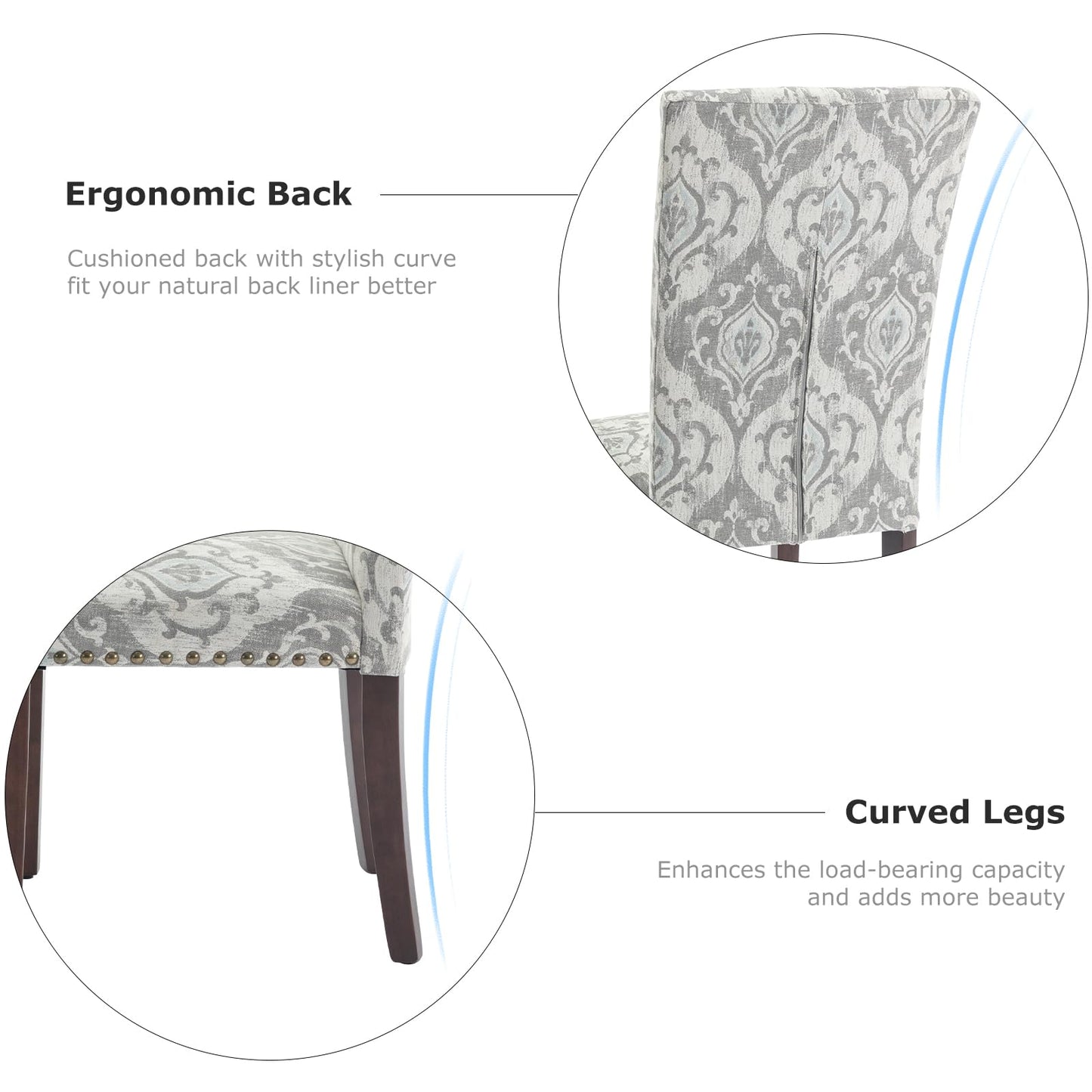 COLAMY Upholstered Parsons Dining Chairs Set of 6, Fabric Dining Room Kitchen Side Chair with Nailhead Trim and Wood Legs - Grey/White Flower