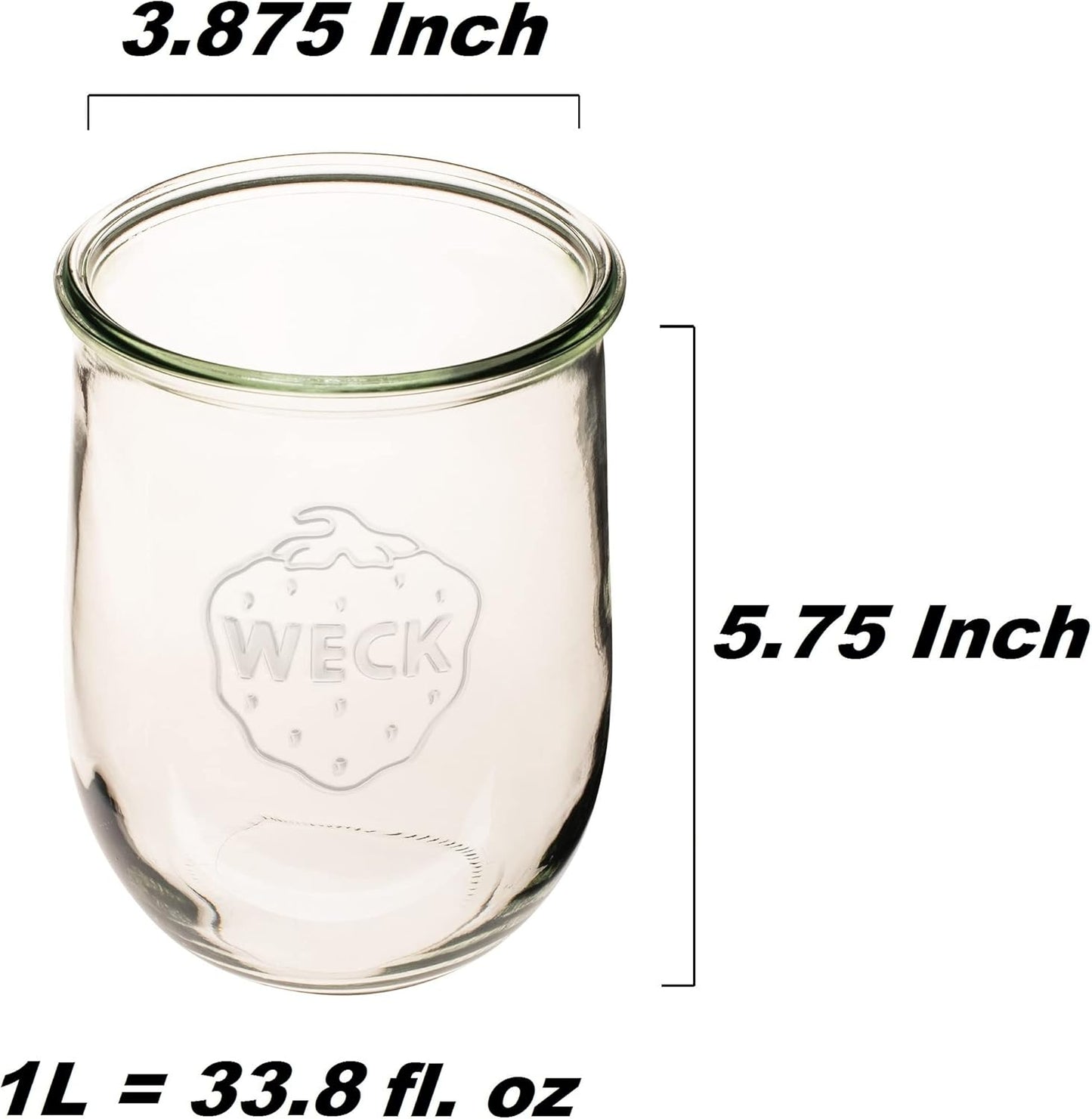 Weck Tulip Jar, 1 Liter Sour Dough Starter Jar with Glass Lid, Rubber Seal, and Steel Clips