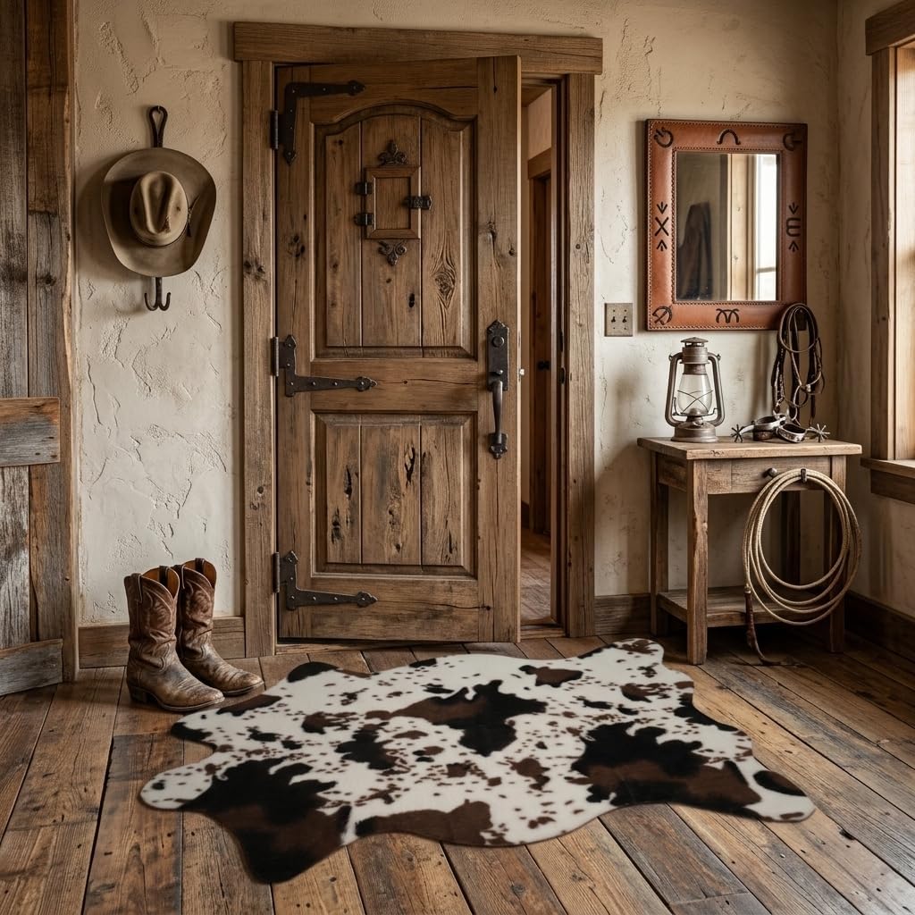 2'6''3'7'' MustMat Cow Print Rug,Faux Cowhide Area Rug for Bedroom,Nursery,Living Room,Western Party Decorations