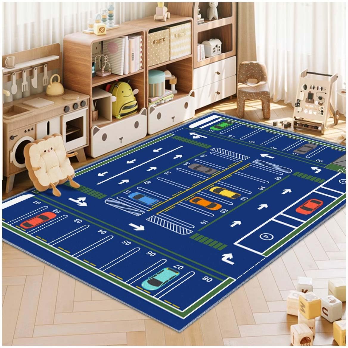 39x59in) Kids Rug,Children's Room Rug, Fun Car Park Kids Play Mat, Rail City Living Carpet, Washable Non-Slip