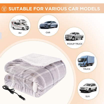 Westinghouse Heated Car Blanket, 12-Volt Electric Blanket for Car, Truck, SUV, RV, Portable Heated Throw for Camping, Grey Buffalo Plaid, 59" x 43”