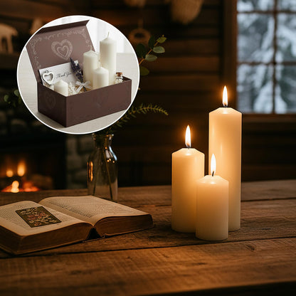 Trxvxo White Pillar Candles Bulk Set of 18，Hurricane Candles，3 Different Lengths 2 x 3/6/8 Inch (6 Each)，Dripless Unscented Smokeless，Gives You a Better Atmosphere When Organizing an Event Party.