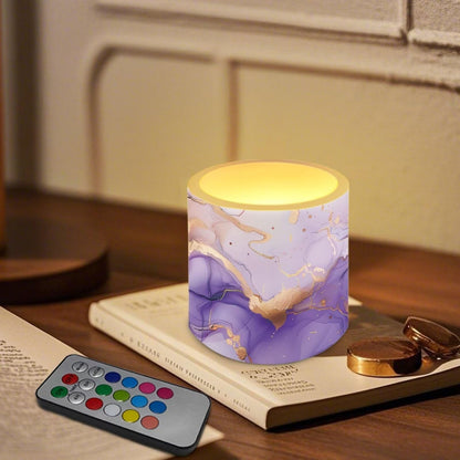 Cozeyat Purple Blue Marble Romantic Ambiance Flameless Candles 4 Pack Battery Operated LED Pillar Candles with Remote Control Timer Waterproof for Indoor Outdoor Use