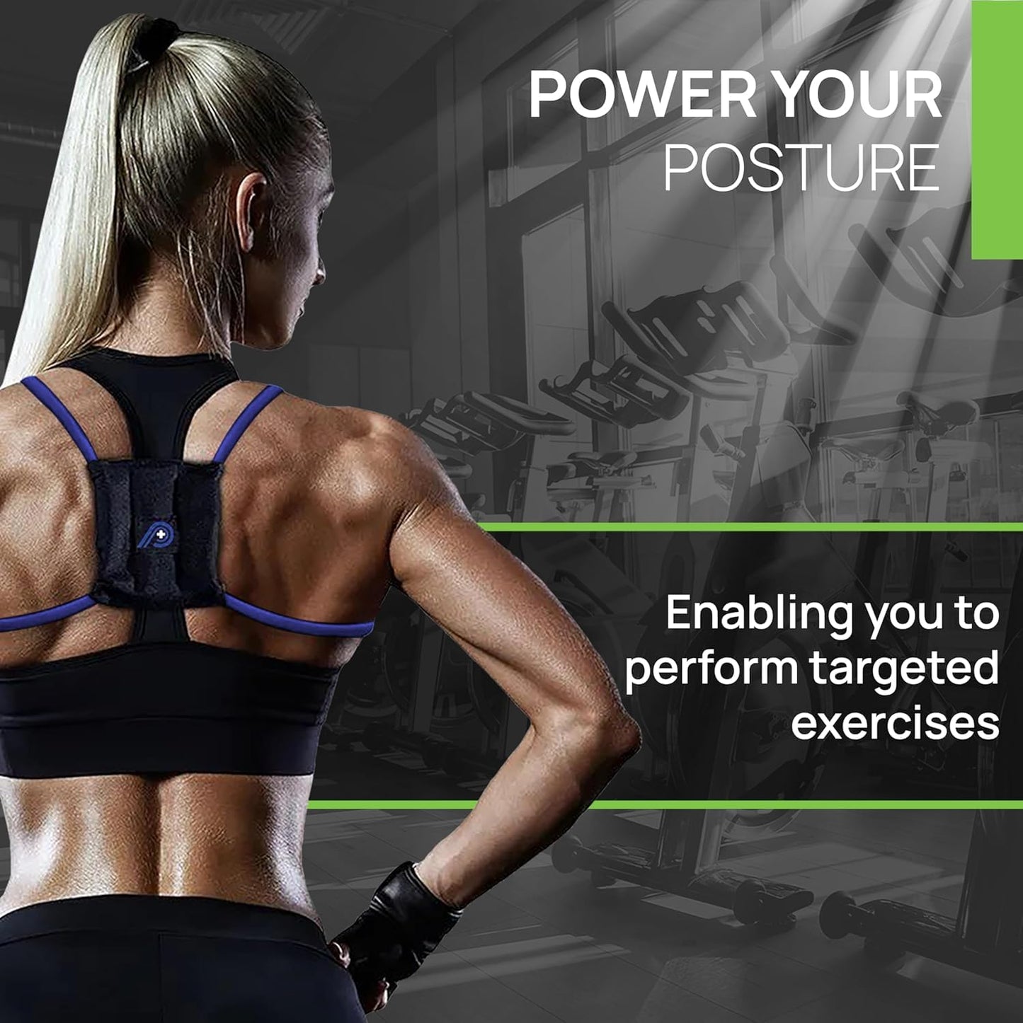 PRIMEKINETIX PostureMedic Dynamic Posture Brace for Neck and Back Support -For Enhanced Shoulder Alignment, Posture Improvement & Stretching- M(Green)