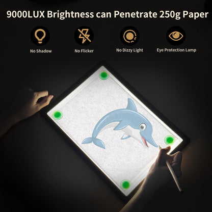 YINGWOND 9000LUX A4 Rechargeable Tracing Light Box with Padded Case,Wireless Diamond Art Light Board,Side Physical Buttons and Magnetic Portable Light Pad for Diamond Painting,Drawing,Sketching