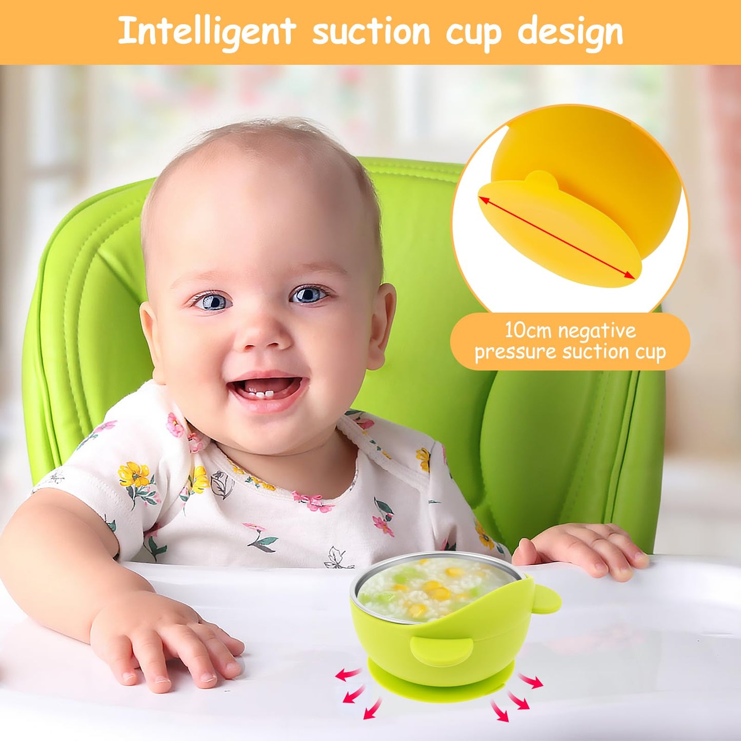 Stainless Steel Kids Bowls with Suction, Toddler Suction Bowls with Removable Silicone Shell, Anti Scald Snack Container, Baby Food Bowl for Feeding Soup Noodle Pasta Snack (Color A)