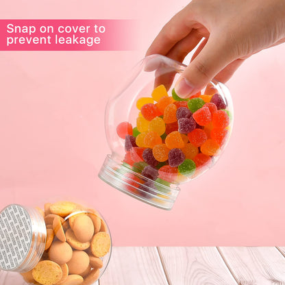 Elesunory 4-Pack 14.5 oz Clear Plastic Candy Jars with Lids, Airtight Candy containers for Individual Portions, Snacks, Treats & Crafts, Stackable, Shatterproof Kitchen Plastic Cookie Containers
