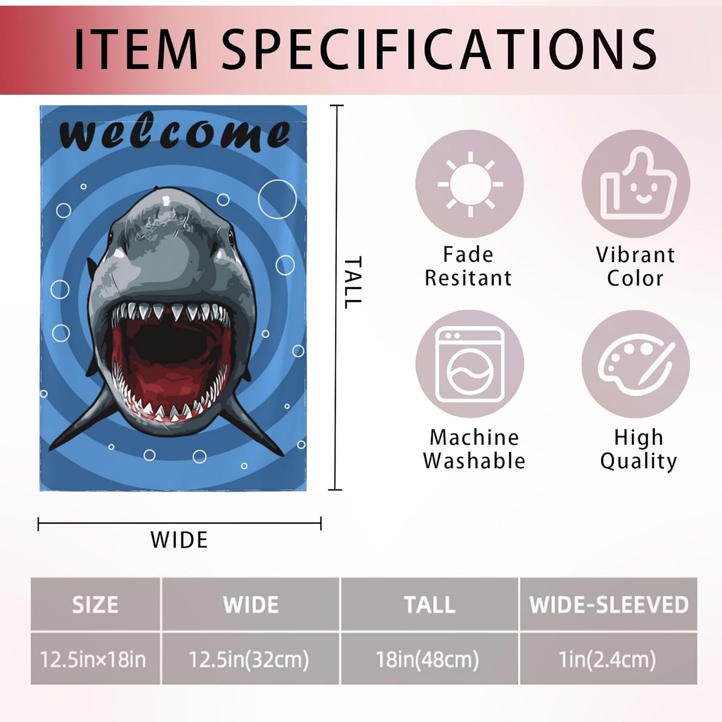 Welcome Garden Flags, 12x18 Double Sided Small Shark Yard Flag for Outdoor Holiday Decor