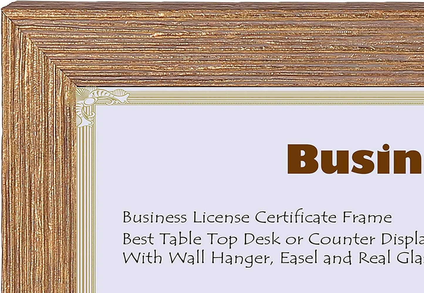 Space Art Deco, 4x9 Gold Textured Frame for Business License/Certificates, Tempered Glass, 1-Pack