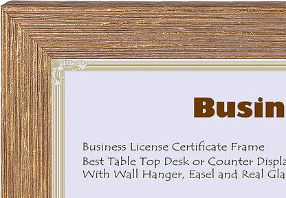 Space Art Deco, 4x9 Gold Textured Frame for Business License/Certificates, Tempered Glass, 1-Pack