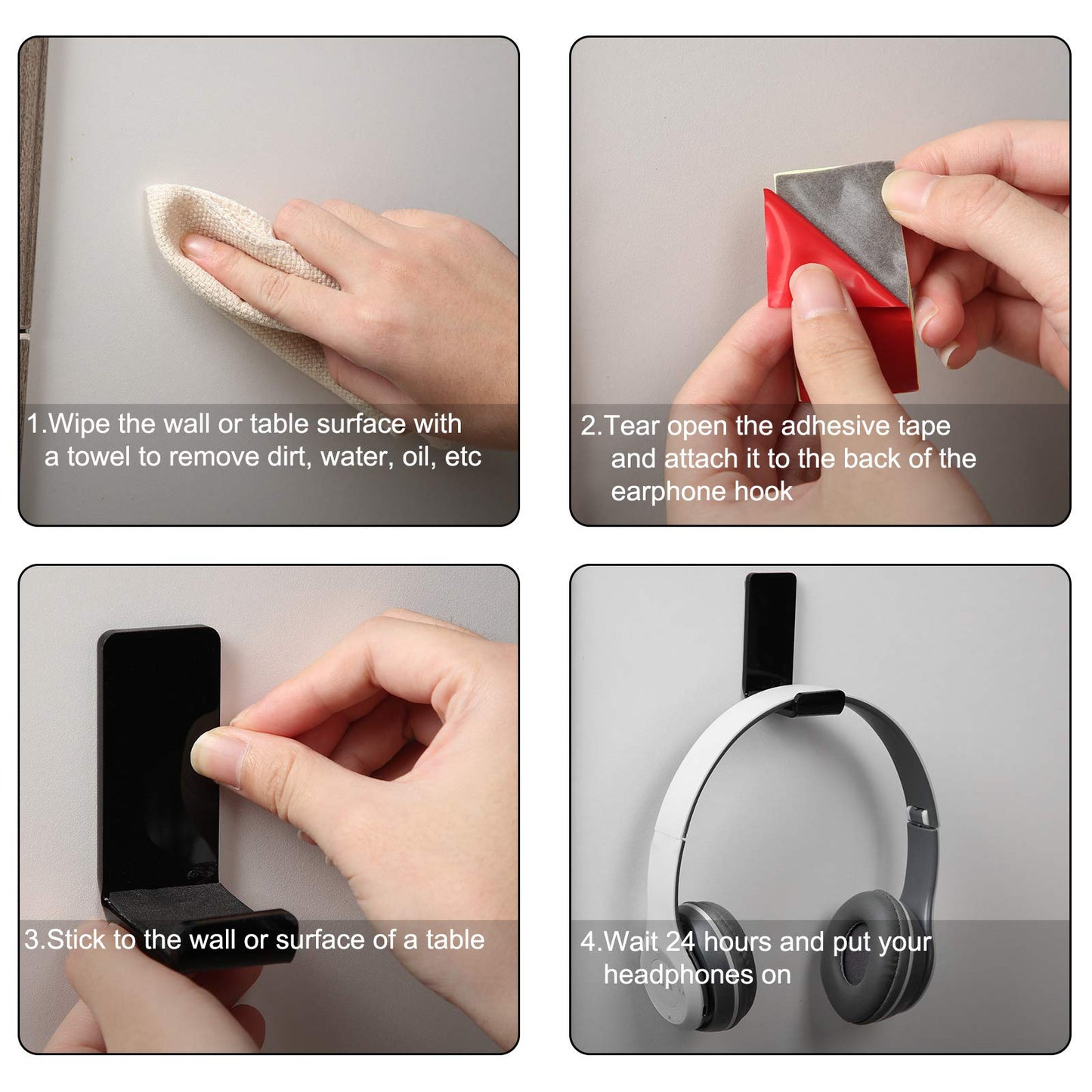 Weewooday 4 Pieces Headphone Hanger Holder Desk Adhesive Headphone Hook Wall Mount Headset Stand Acrylic Holder with Glues for General Purpose Game Earphone(Black)