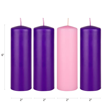 Mega Candles 4 pcs Unscented Christmas Advent Candles Set, Hand Poured Premium Wax Dome Top Round Pillar Candle 2 Inch x 6 Inch, Holidays, Festivities, Devotional, Church, Wreath, Party, Gifts