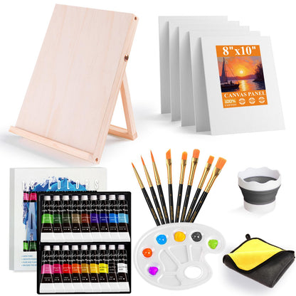 Whalsure Paint Set, Acrylic Paint Set for Kids & Adults - Painting Supplies with 18 Acrylic Paints, 8 Painting Brushes, 5 Canvas Panels, etc