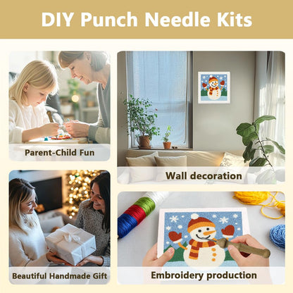 Doodlream Christmas Snowman DIY Punch Needle Embroidery Kit for Adult Beginner, 9.4" Snowman Punch Stitching Craft Set for Starter with Frame, Fabric Pattern, Threader, Yarn, Pinch Needle