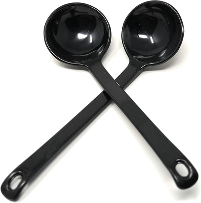 ASIAN HOME Black Melamine Long Handle Spoons for Ramen, Soup, Hot Pot, Mixing, Stirring, 8.25 Inches (2 Spoons)