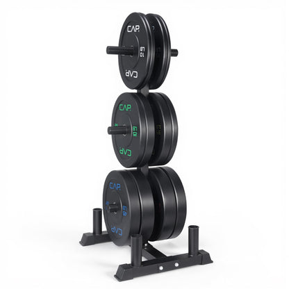 CAP Barbell 370 lb Economy Olympic Plate Set with Traditional Plate Rack & Barbell Storage | 6 Weight Posts + 4 Barbell Holders