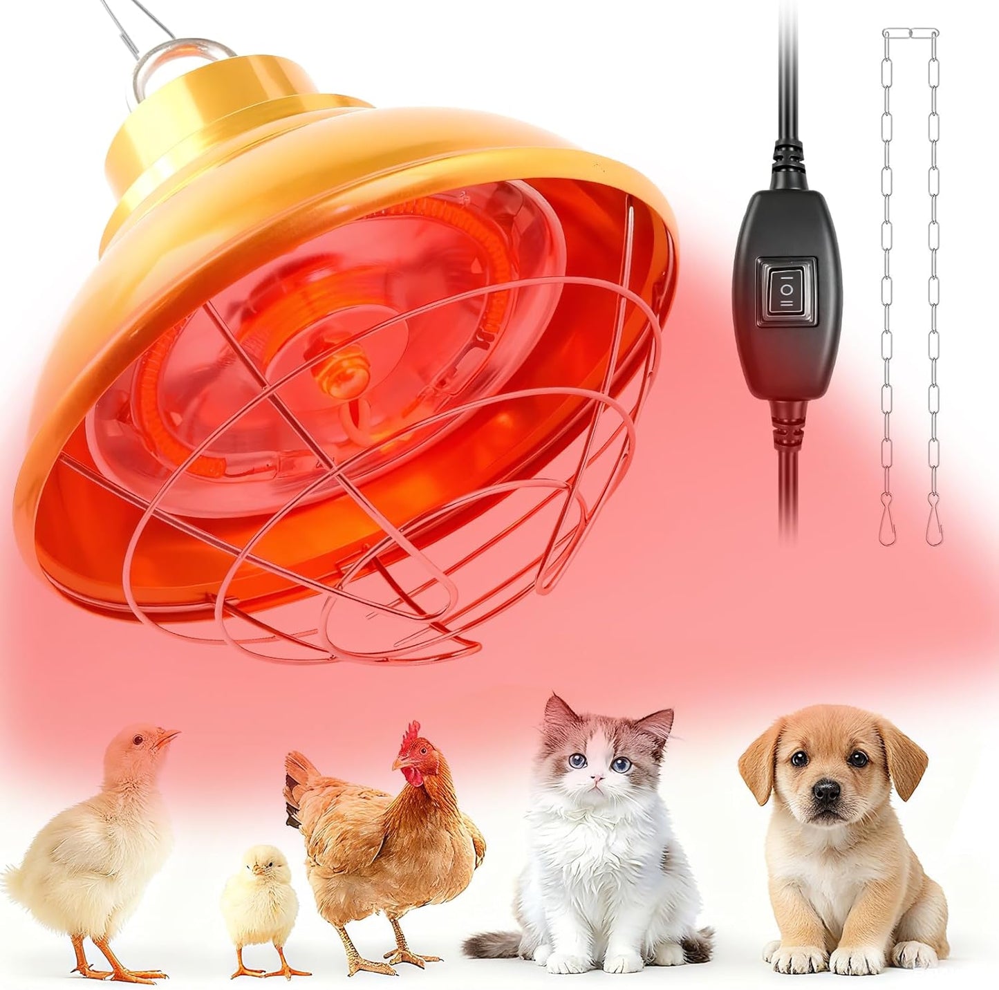 2 175W/350W Chicken Heat Lamp Carbon Fiber Tube Brooder Heater Lamps for Chicks,Adjustable Temperature Hanging Chicken