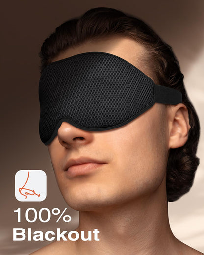 MABAO Sleep Mask for Side Sleeper, Eye Mask for Sleeping Women Men, 3D Contoured Cup No Eye Pressure 100% Light Blocking Sleeping Mask with Adjustable Strap Night Blindfold Flight, Travel, Nap, Black