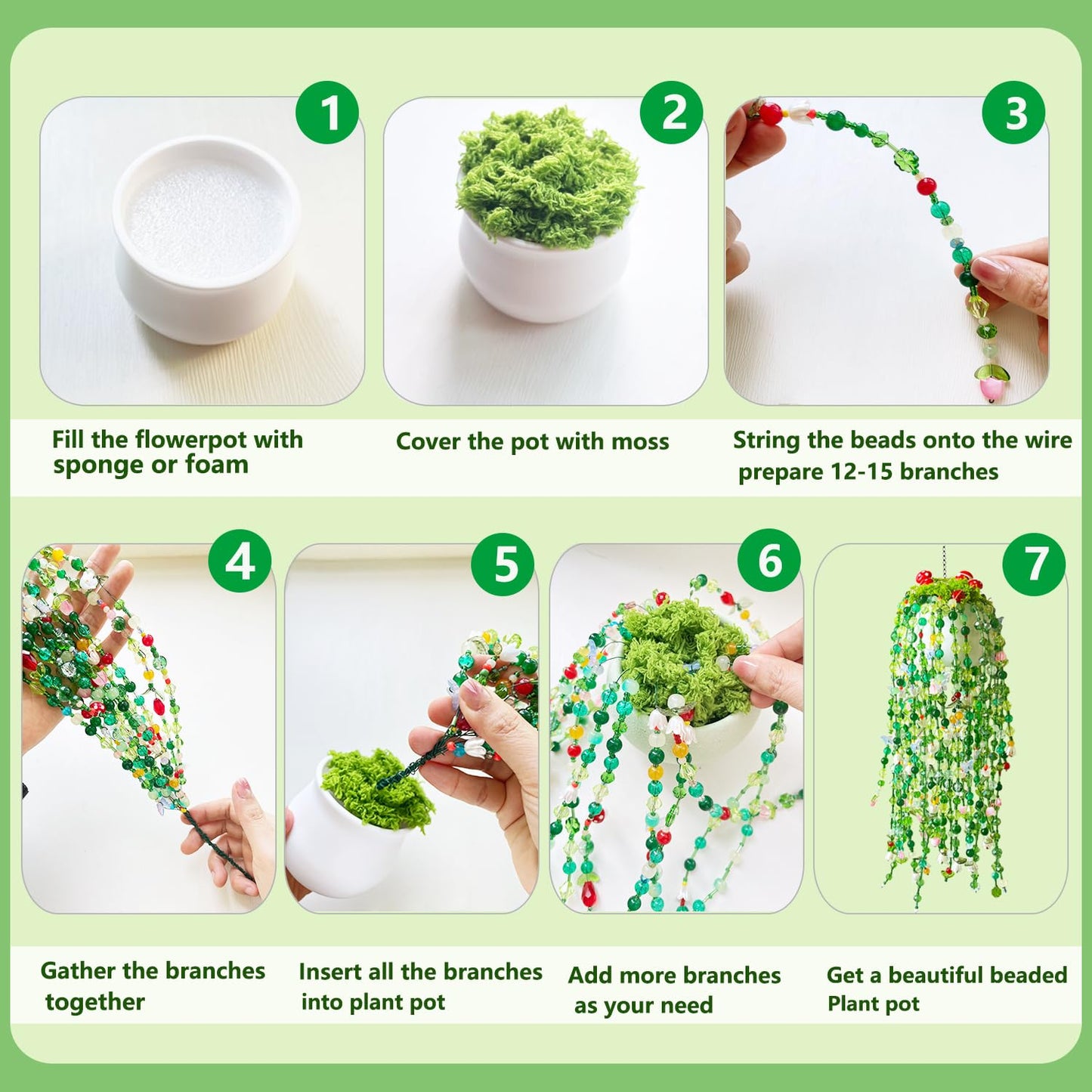 Forever Plant Kit Green Beads for Plant Making,Leaf Flower Beads for Beaded Plants with Plant Pot, Green Beads for Jewelry Making DIY Crafts Kit Plants Lover Gifts