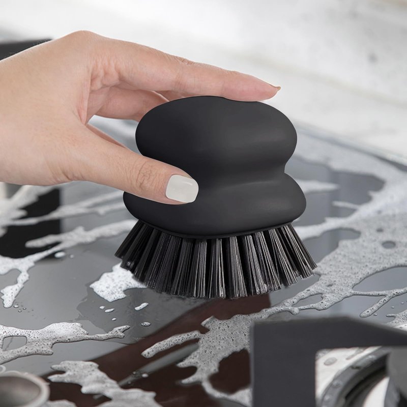 Dish Brush with Handle, Kitchen Scrub Brushes for Cleaning, Dish Scrubber with Nylon bristles for Sink, Pots, Pans(1Pack Black Nylon bristles)