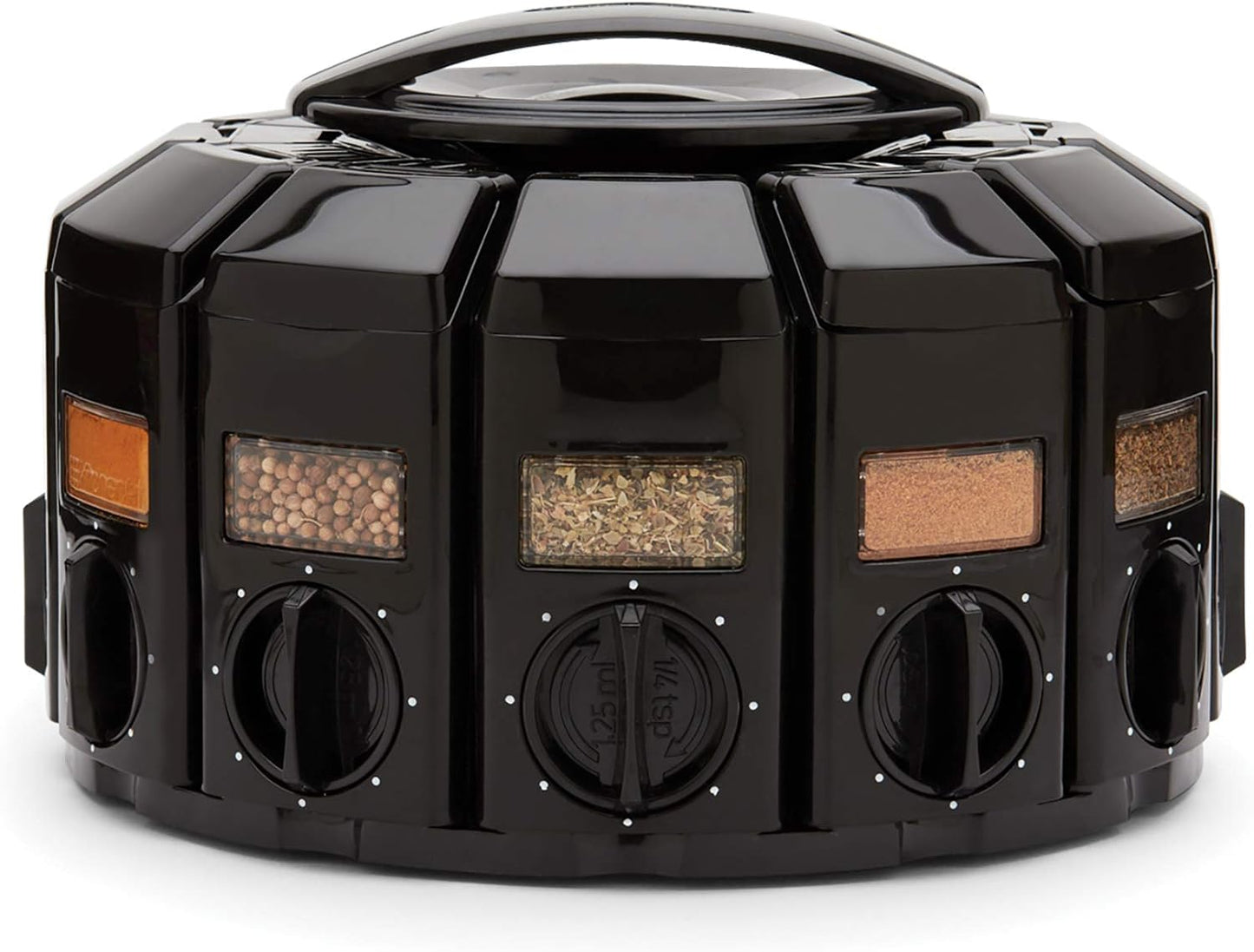 12 8.75 8.75 6 inches Kitchen Art Spice Rack Select-A-Spice Auto-Measure Carousel Compartments Black x x