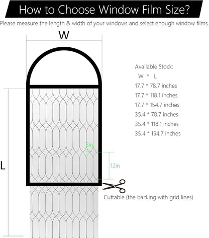 Privacy Window Film Decoration, White Frosted w/Black Morocco Lines, 17.7"x78.7", Heat Control Window Tint, Removable