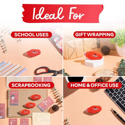 XFasten Double Sided Tape Roller, Japan Dots Red Adhesive Glue Runner, Paper Safe, 6mm x 59ft, 4-Pack for Scrapbook, Junk Journal Supplies, Craft & Stationary