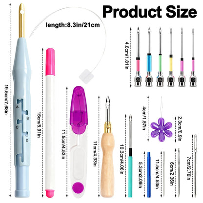 AUGSUN 39Pcs Punch Needle Kit, Punch Needle Tool Adjustable Punch Needle Embroidery Kits Wooden Handle Embroidery Pen for Embroidery Floss Cross Stitching Beginner