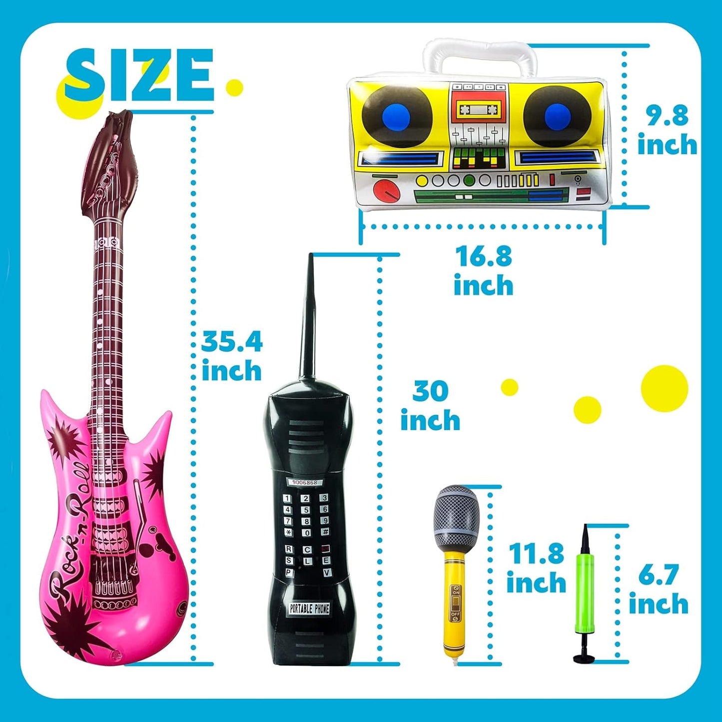 Fraiieon 80s/90s Inflatable Guitar Microphone Boombox Phone for Carnival Theme Party Decorations Hip Hop Photo Booth