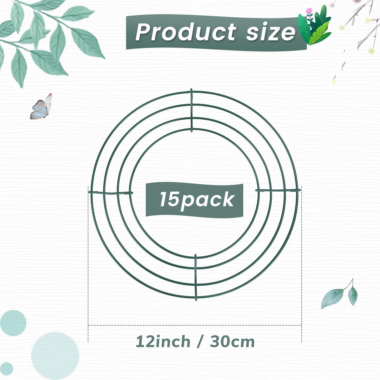 Hotop 15 Pcs 12'' Metal Wreath Frame Wire Rings Crafts Wreath Making for Christmas New Year Valentines Decoration, Dark Green