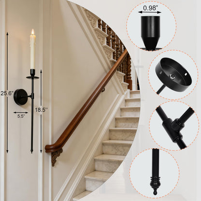 Yollzey Candle Holder Wall Sconces Set of 2 with Battery Operated Candles and Remote Control, Wall Sconces Home Decor, Battery Candle Sticks Holder with Flameless Flickering Taper Timer Black
