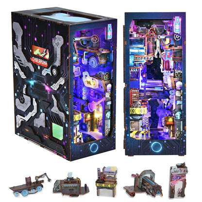 IBOHEYE DIY Book Nook Kit,New DIY Dollhouse Booknook Bookshelf Insert Decor,3D Wooden Puzzles with LED,Book Nook Miniature Kit,Birthday Easter Home Decor for Teens Adult-Endless Dimensions