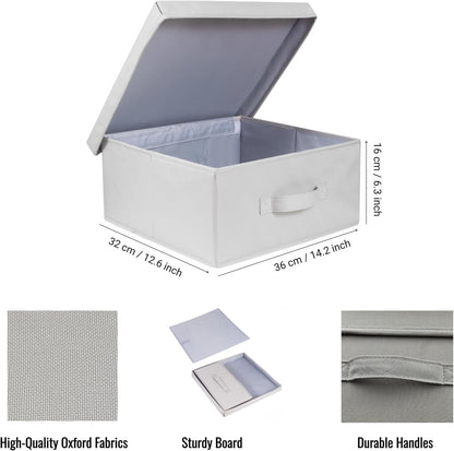 Set of 3 Light Grey Collapsible Storage Bins with Lid, Stylish Closet Organizers for DVD Storage (14.2" L x 12.6" W x