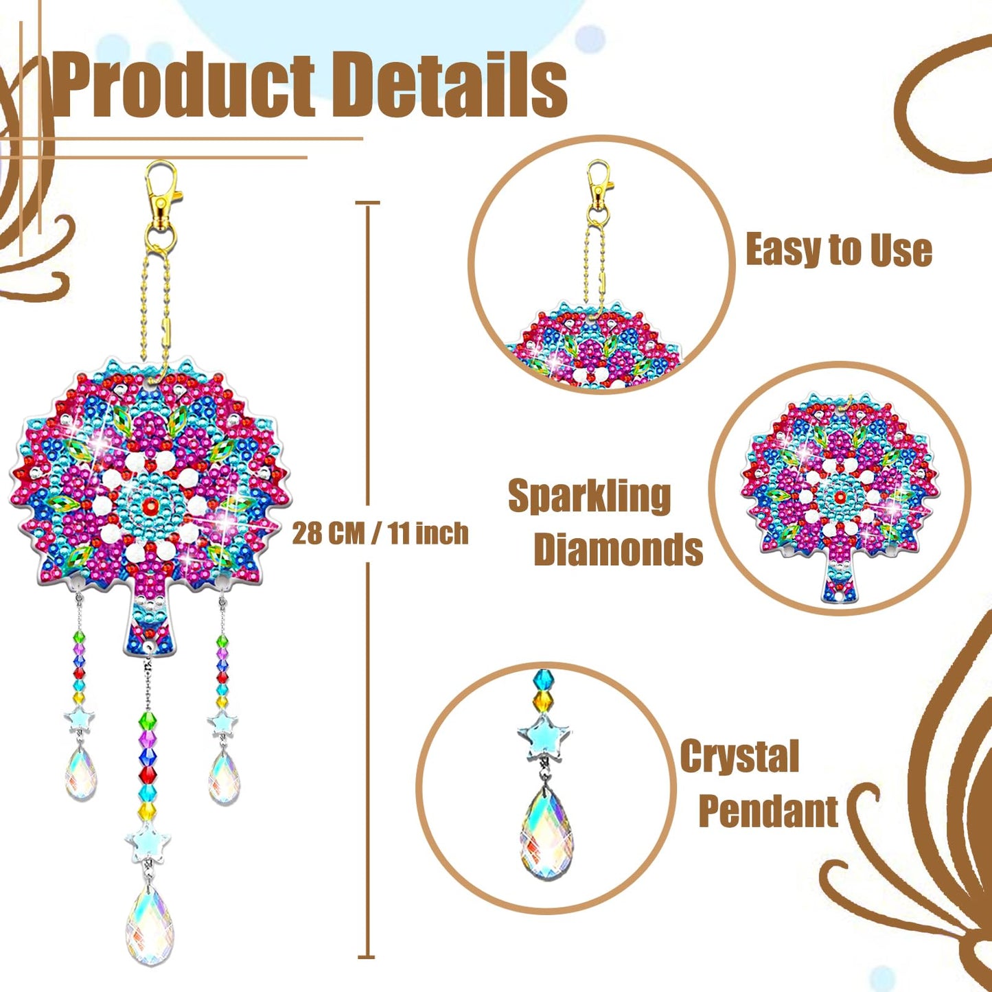 JeCuiK 6 Pcs Diamond Painting Suncatchers Double Sided Diamond Art Suncatcher Mandala 5D DIY Diamond Painting Wind Chimes Paint by Number Diamond Art Kits for Adults Hanging Ornaments