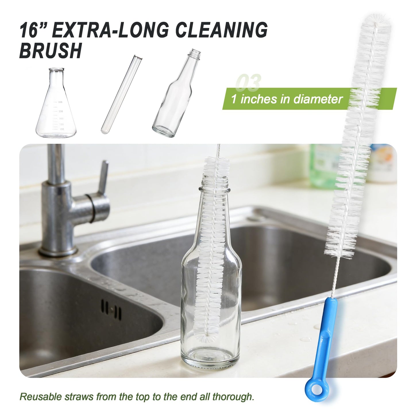 9Pcs Bottle Cleaning Brush Set with Long Handle, Nylon Tube Brush Cup Cleaner, Straw Brushes for Washing Narrow Neck Water Bottle Pipes Kettle Spout Cleaning