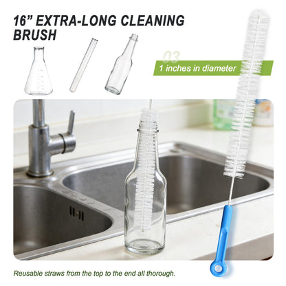 9Pcs Bottle Cleaning Brush Set with Long Handle, Nylon Tube Brush Cup Cleaner, Straw Brushes for Washing Narrow Neck Water Bottle Pipes Kettle Spout Cleaning