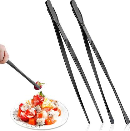 GEEKHOM 12'' Stainless Steel Tweezers Tongs [2 Pack], Professional Chef Tweezers for Cooking, Black