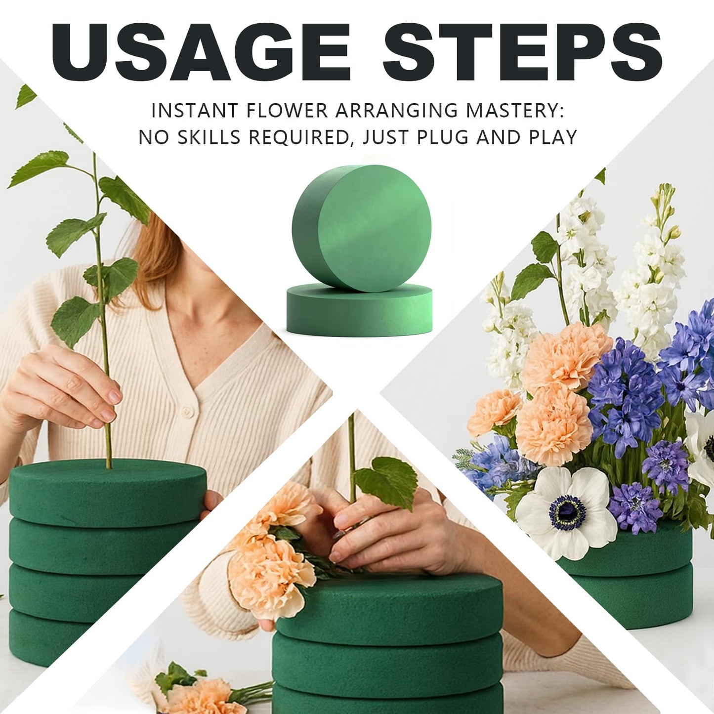 UEREASY Floral Foam Blocks for Fresh Flowers - Flower Foam, 6-Pack Foam for Flower Arrangements, Long-Lasting Water Absorbent Foam, for All Kinds of Flower Decorations(6.5")